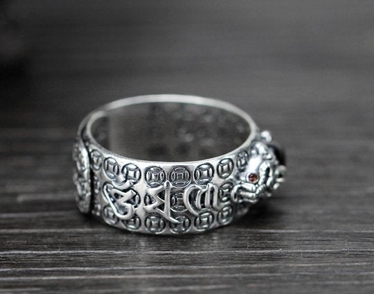 Pixiu Natural Red Garnet Stone Ring