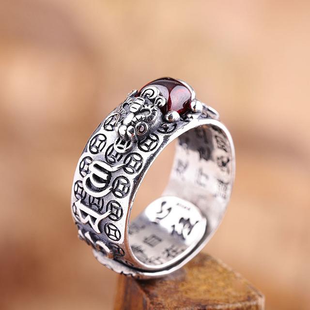 Pixiu Natural Red Garnet Stone Ring