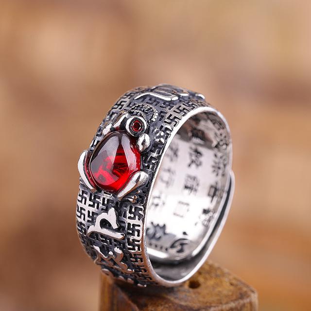 Pixiu Natural Red Garnet Stone Ring