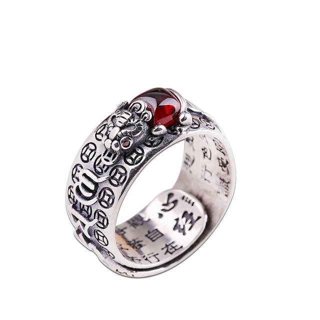 Pixiu Natural Red Garnet Stone Ring