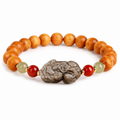Thujawood Bracelet with Silver Obsidian PiXiu-Calm Strength & Wealth Protection