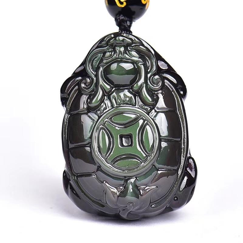 Rainbow Obsidian Feng Shui Tortoise Turtle Protection Pendant Necklace