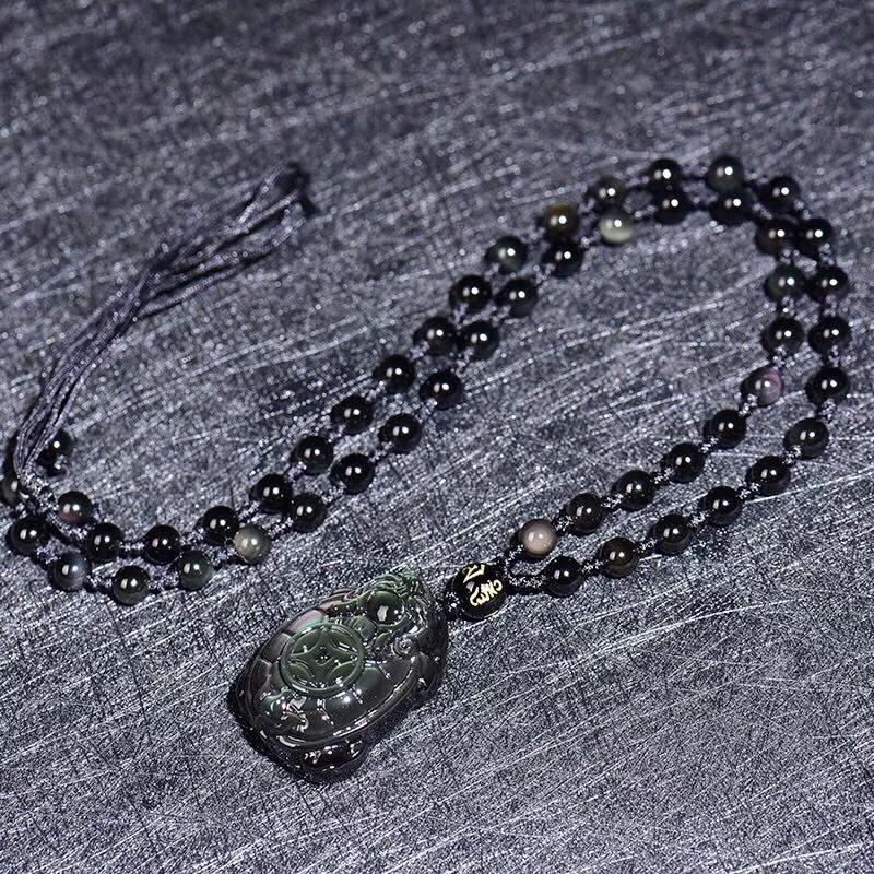 Rainbow Obsidian Feng Shui Tortoise Turtle Protection Pendant Necklace
