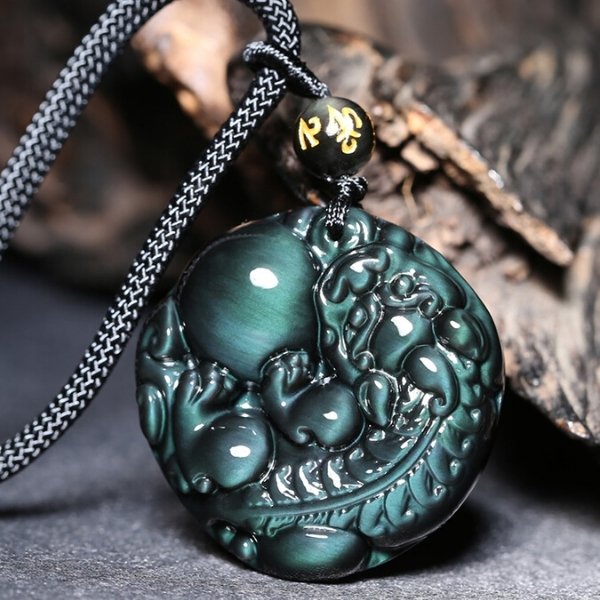 Rainbow Obsidian Pixiu Wealth Pendant Necklace
