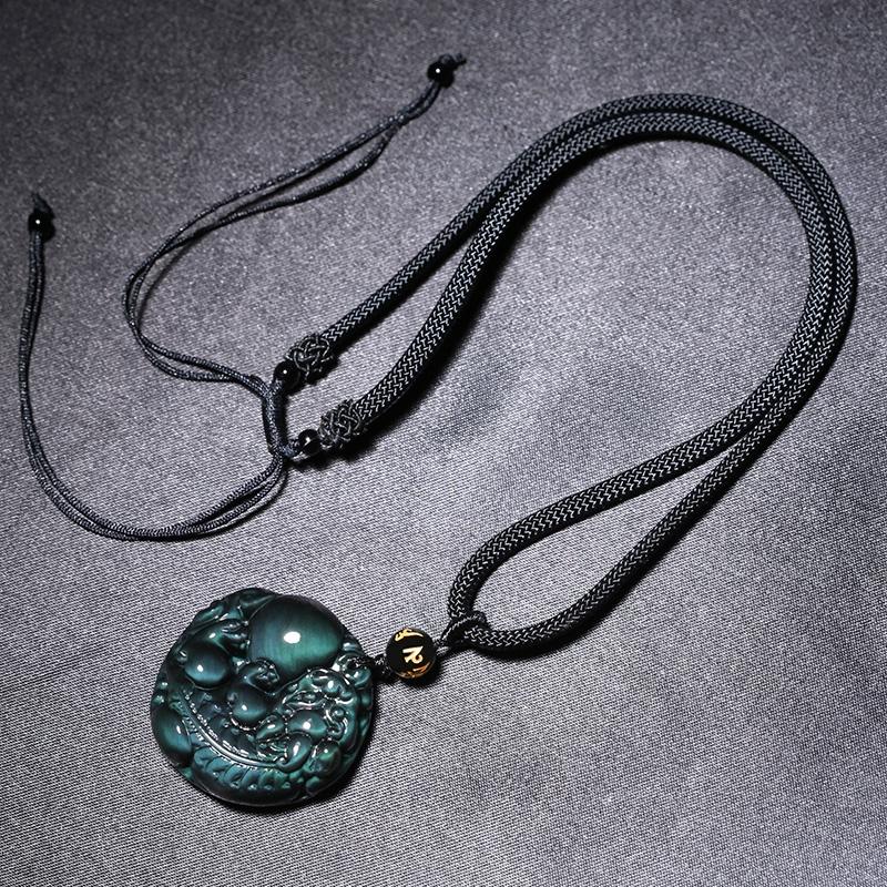 Rainbow Obsidian Pixiu Wealth Pendant Necklace