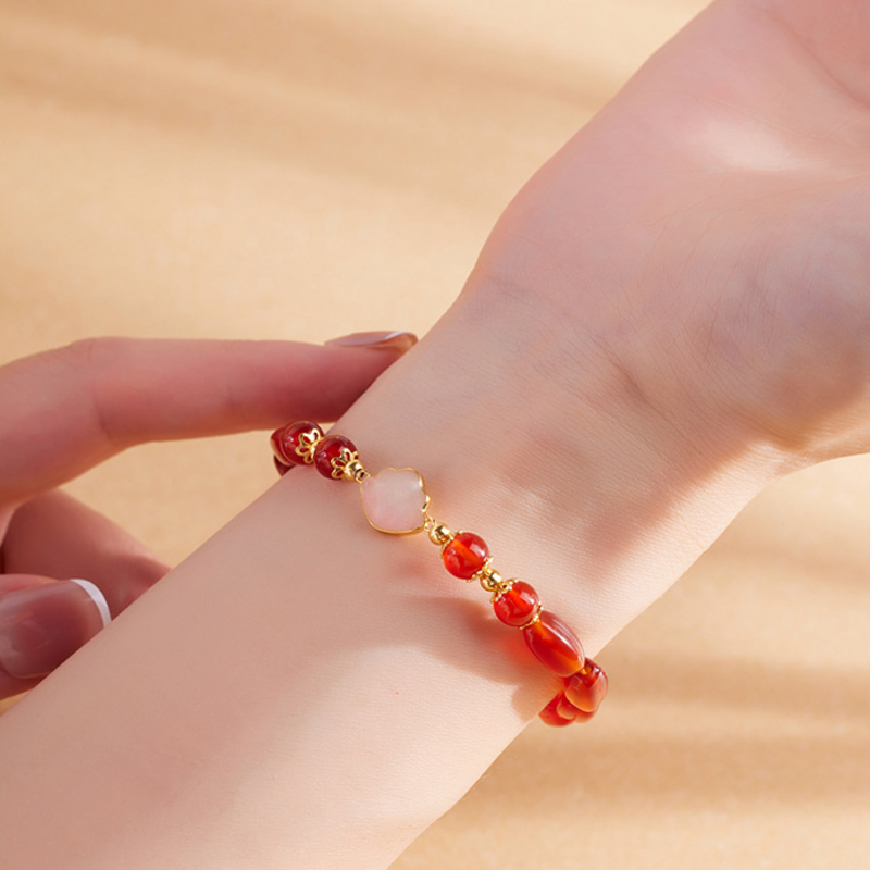 Crimson Poise-Red Agate Cloud S925 Silver Bracelet