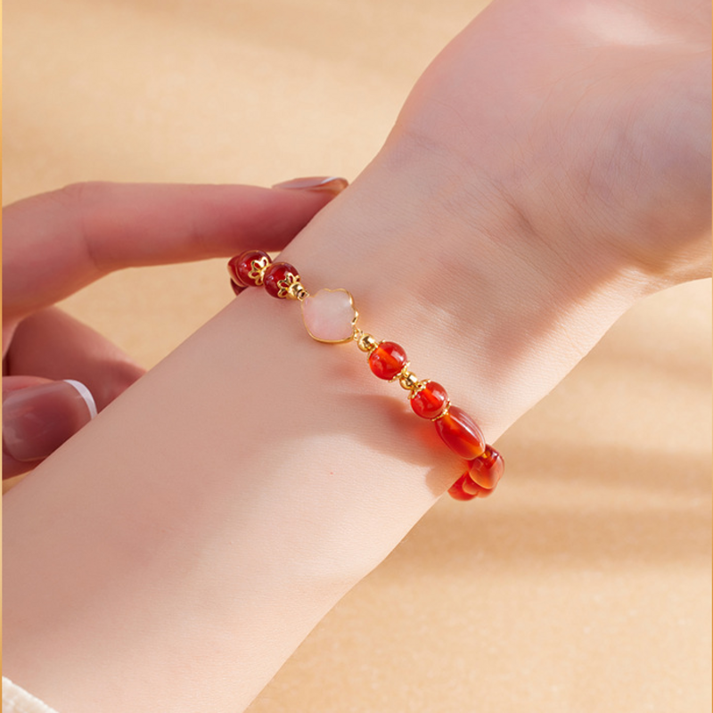 Crimson Poise-Red Agate Cloud S925 Silver Bracelet