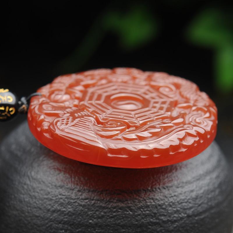 Red Agate Dragon & Phoenix Auspicious Pendant Beads Necklace