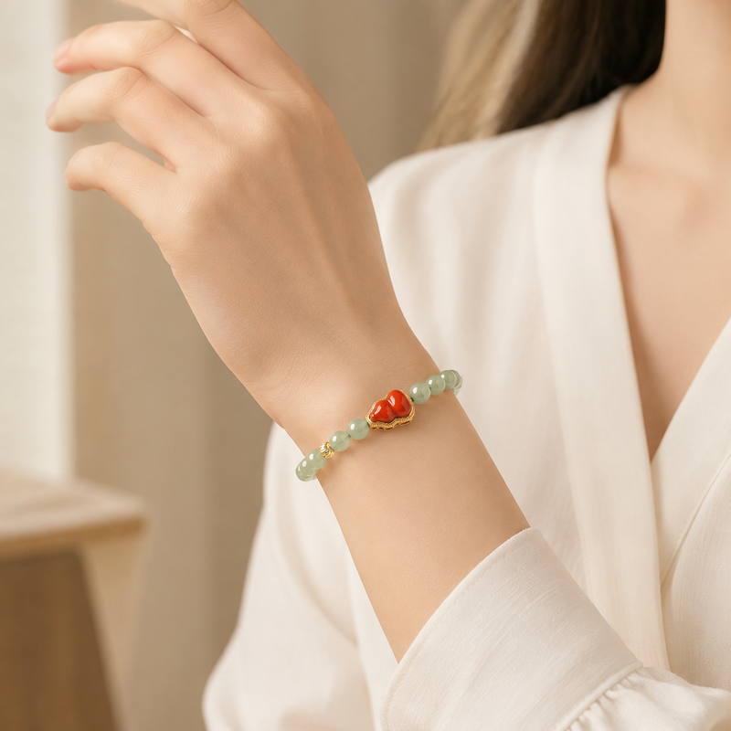 Red Agate Gourd Hetian Jade Bracelet-Gentle Momentum