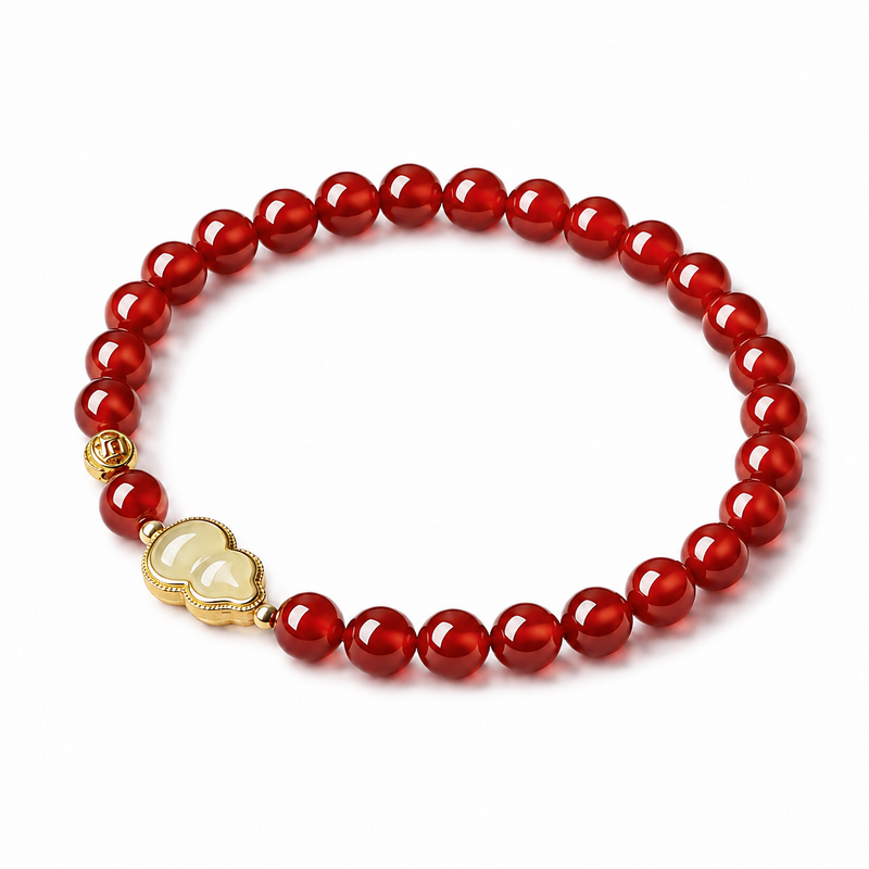 Hetian Jade Gourd Red Agate Bracelet-Peace Along the Way
