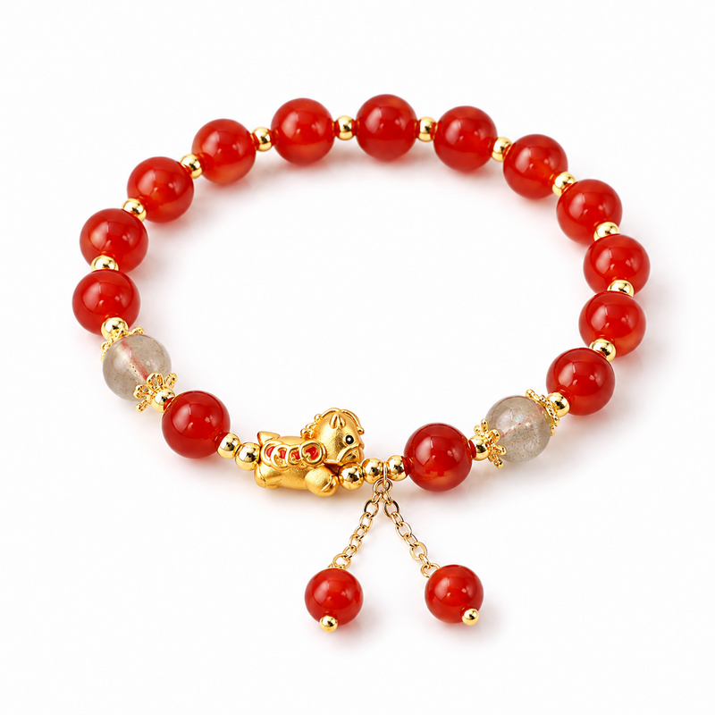 A Brighter Way Forward-Red Agate Moonstone Lucky Horse Bracelet