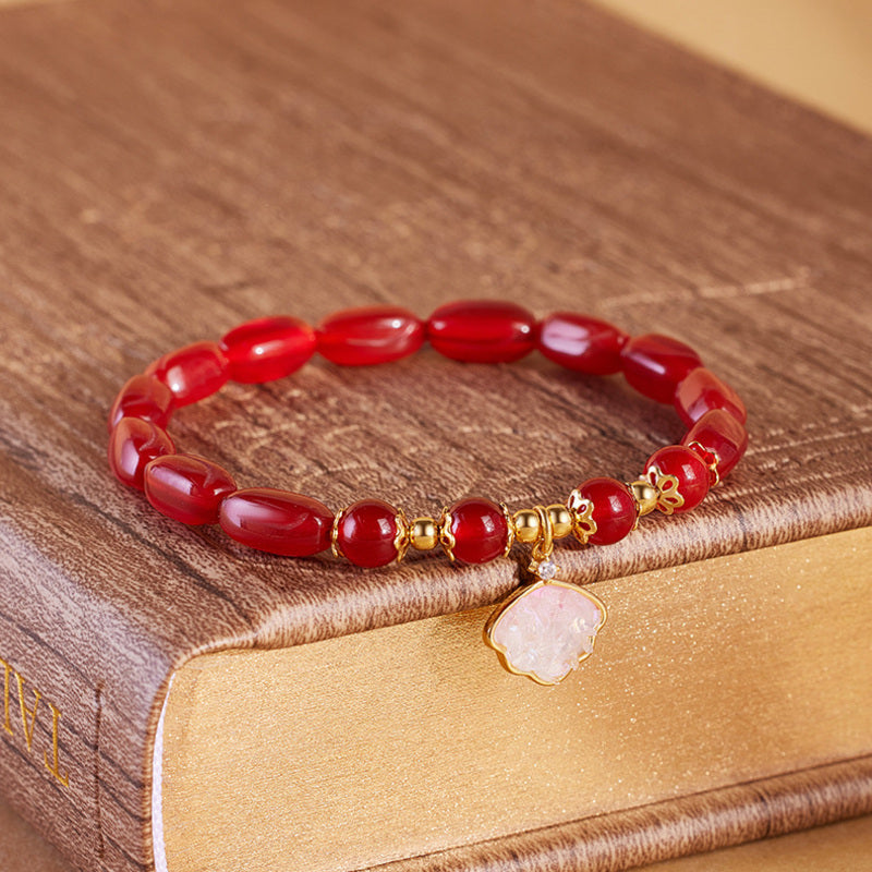 Red Agate Shell Charm S925 Silver Bracelet-Warm Radiance
