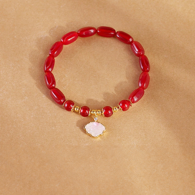 Red Agate Shell Charm S925 Silver Bracelet-Warm Radiance