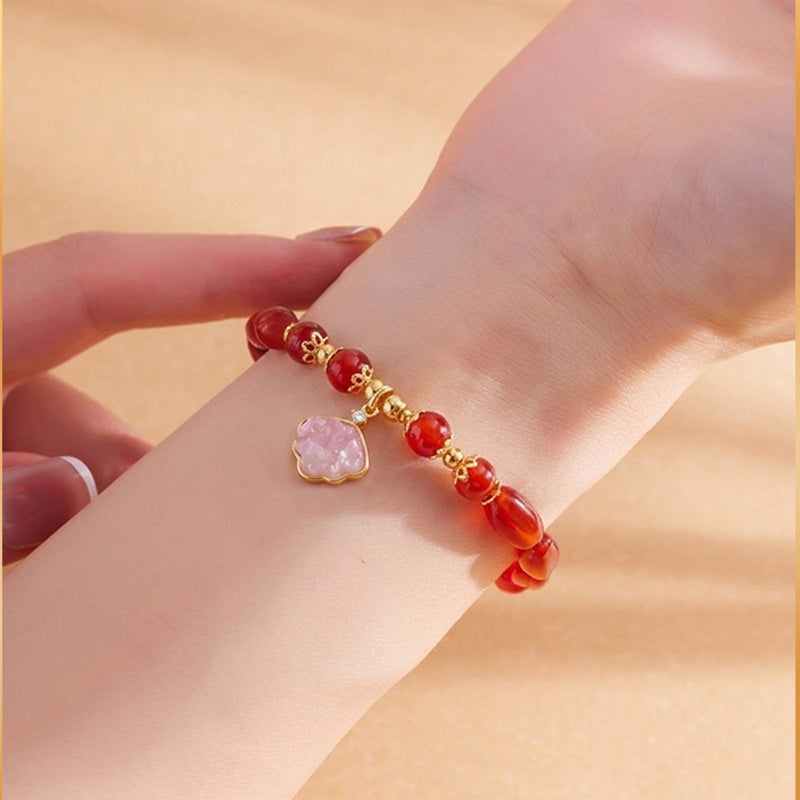 Red Agate Shell Charm S925 Silver Bracelet-Warm Radiance