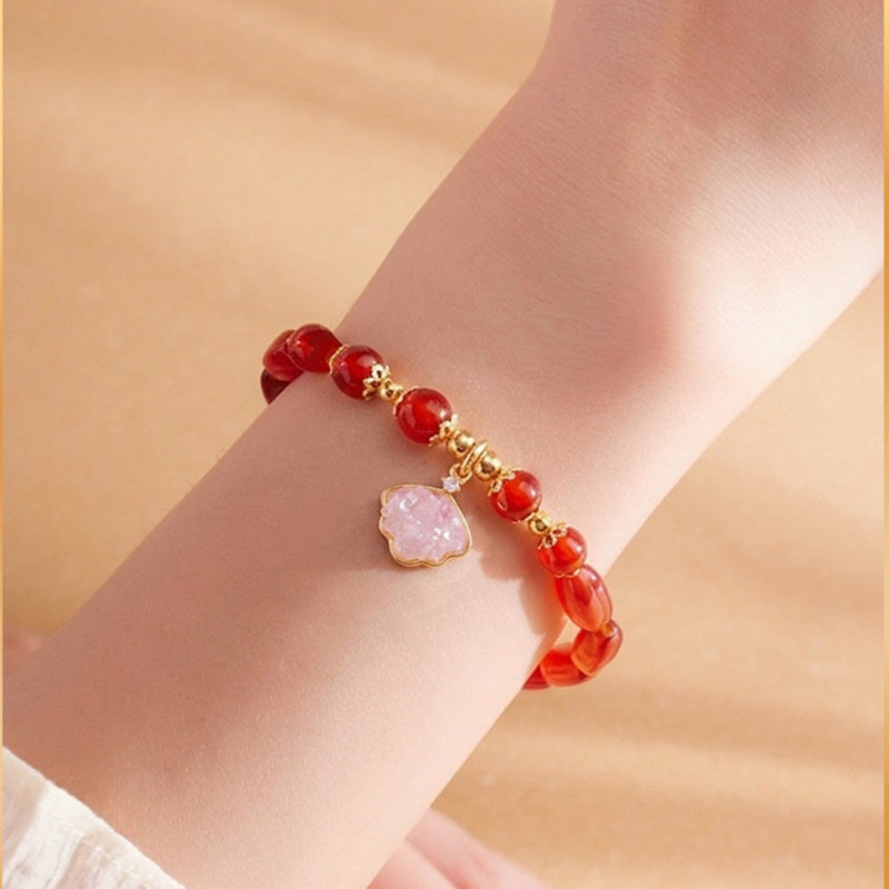 Red Agate Shell Charm S925 Silver Bracelet-Warm Radiance