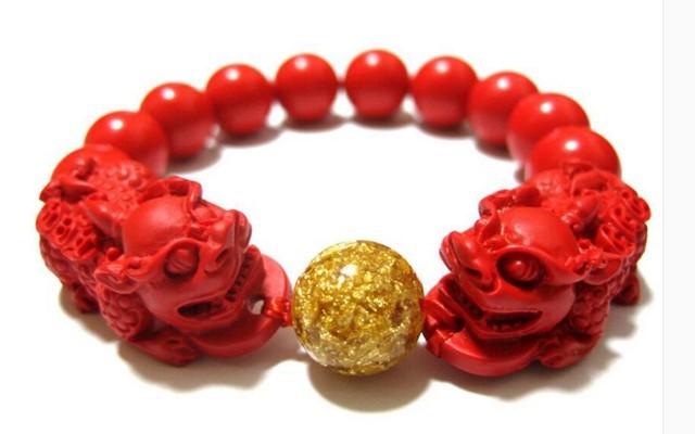 Red Cinnabar Double Pixiu Protection Bracelet(Dragon's Blood)