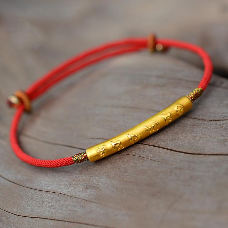 Red String Mantra Bar Bracelet-999 Silver