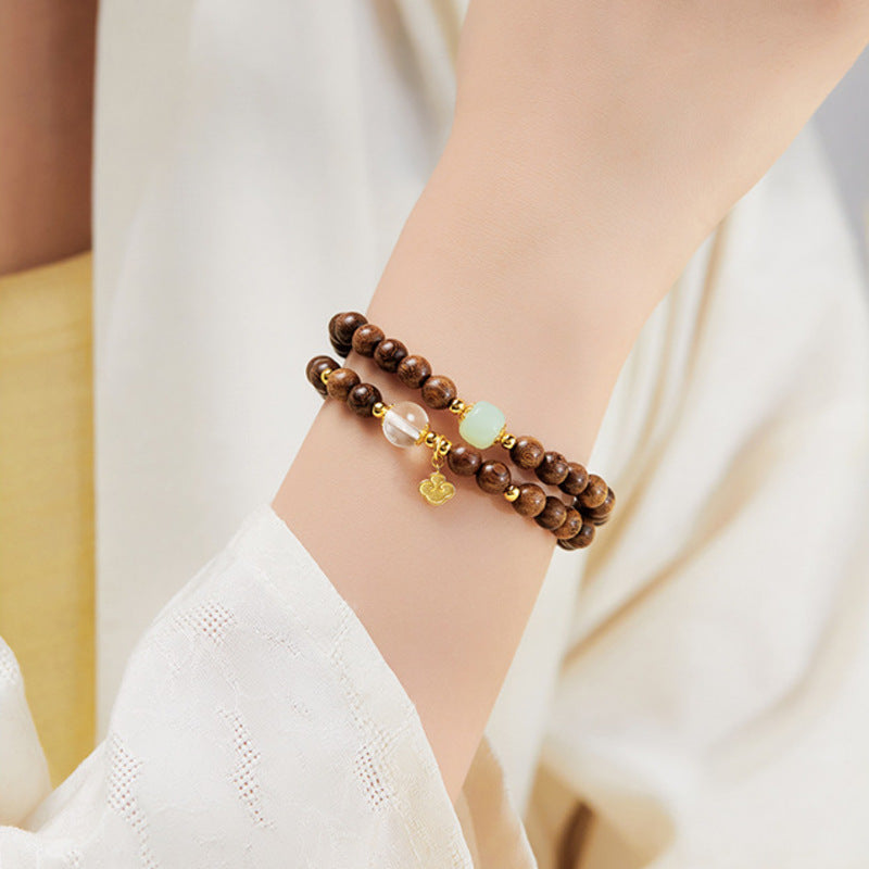 Gentle Wishes-Silver Ruyi Sandalwood Double-Wrap Bracelet