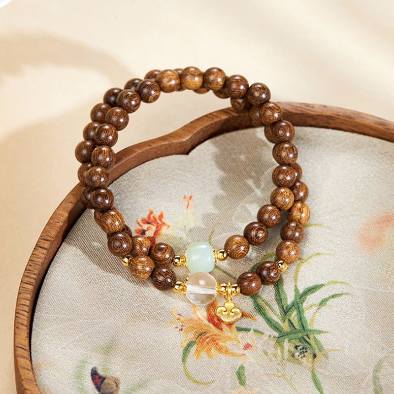 Gentle Wishes-Silver Ruyi Sandalwood Double-Wrap Bracelet