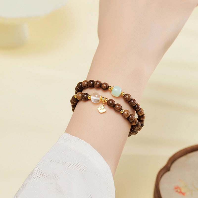 Gentle Wishes-Silver Ruyi Sandalwood Double-Wrap Bracelet