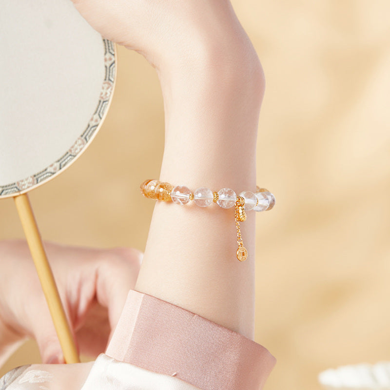 Golden Clarity-S925 Silver Coin Yellow Tower Quartz Bracelet