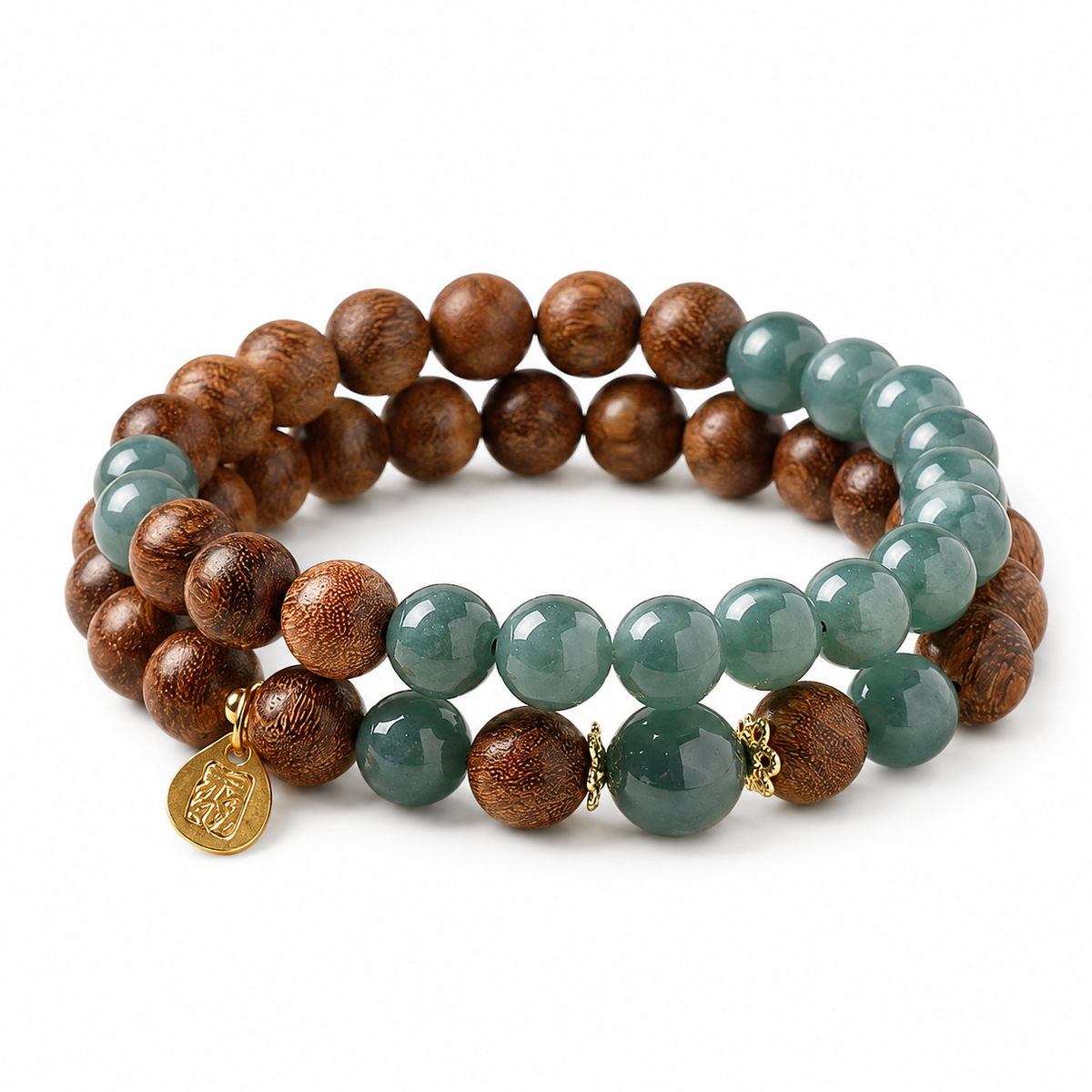 Sandalwood Blue Jadeite Double-Wrap Bracelet-Grounded Clarity