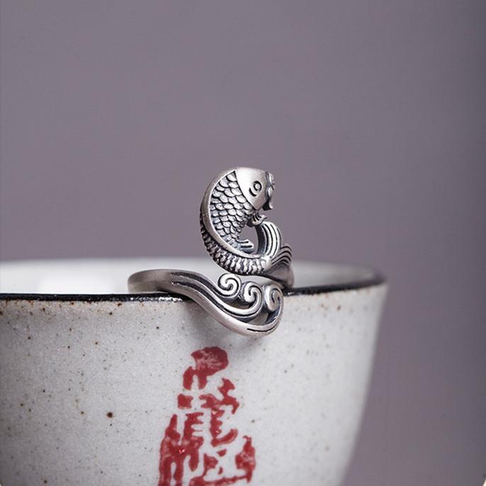Silver Koi Fish Vintage Ring