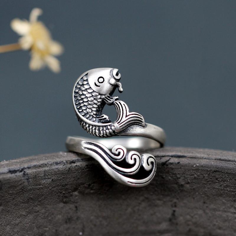 Silver Koi Fish Vintage Ring