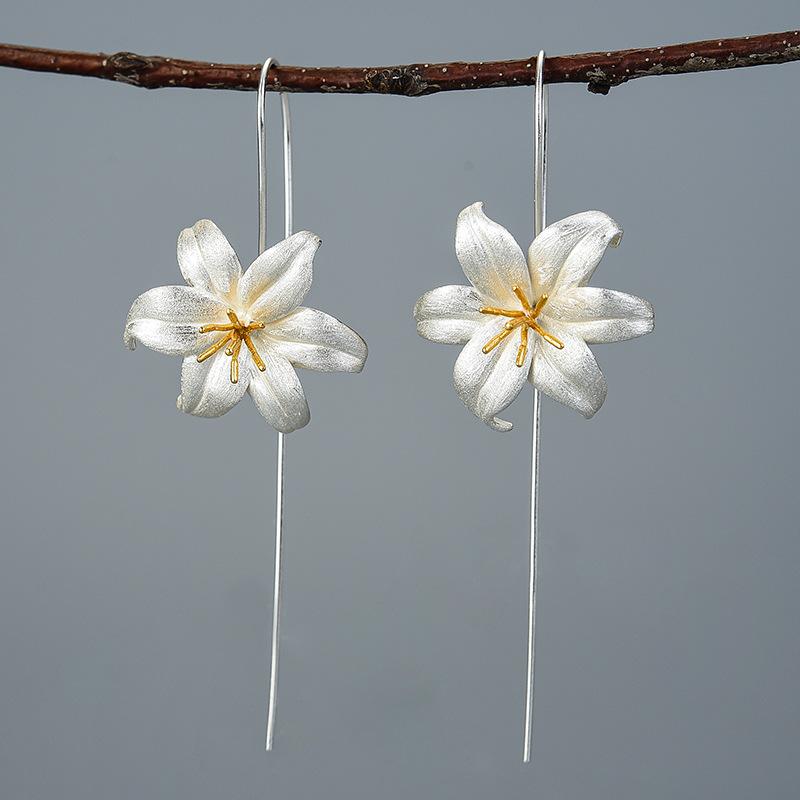 Silver Lily Charm Earrings