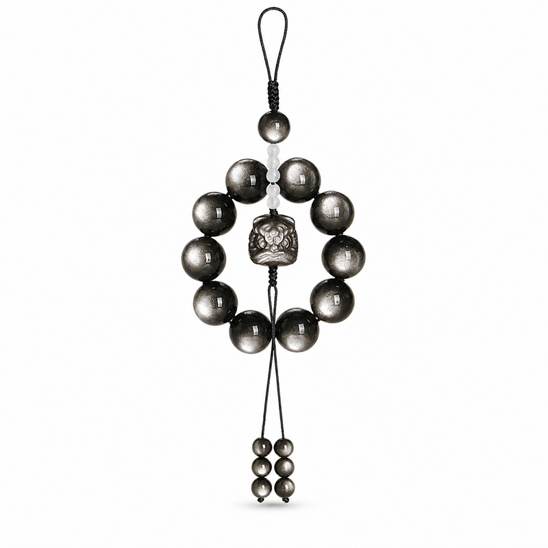 Silver Obsidian Lion  Car Charm-Safe Travels