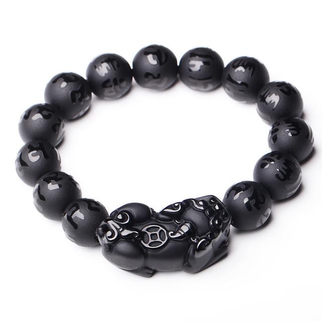 Six Words Pixiu Wealth Mantra Obsidian Bracelet