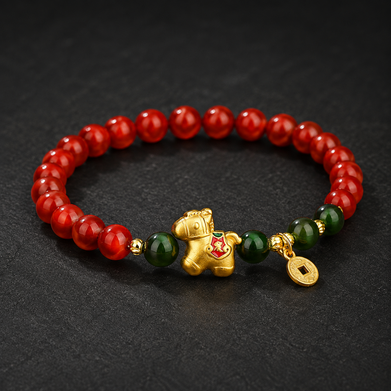 Golden Lucky Horse Agate Bracelet-Courage in Motion