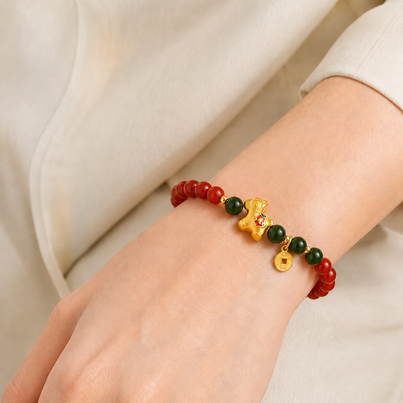 Golden Lucky Horse Agate Bracelet-Courage in Motion