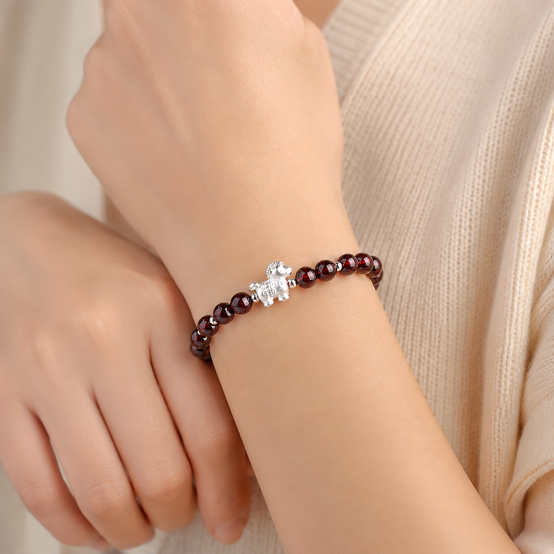 Silver Lucky Horse Garnet Bracelet-Forward with Courage