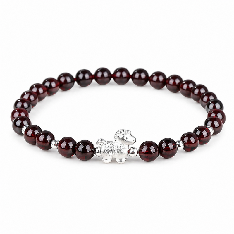 Silver Lucky Horse Garnet Bracelet-Forward with Courage