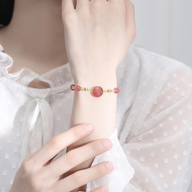 Strawberry Crystal Auspicious Knot Lucky Bracelet