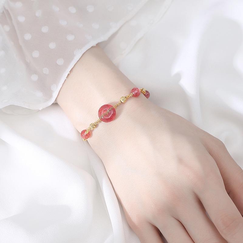 Strawberry Crystal Auspicious Knot Lucky Bracelet