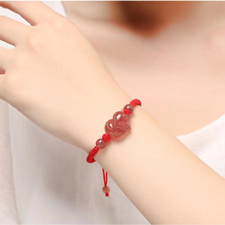 Strawberry Crystal Fox Bracelet-Red String Fengshui Bead