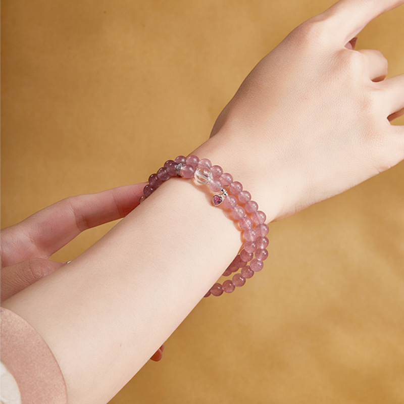Strawberry Crystal Heart Double-Wrap Bracelet-Sweet Dreams