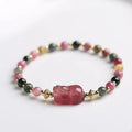 Strawberry Crystal Pixiu Tourmaline Bead Bracelet