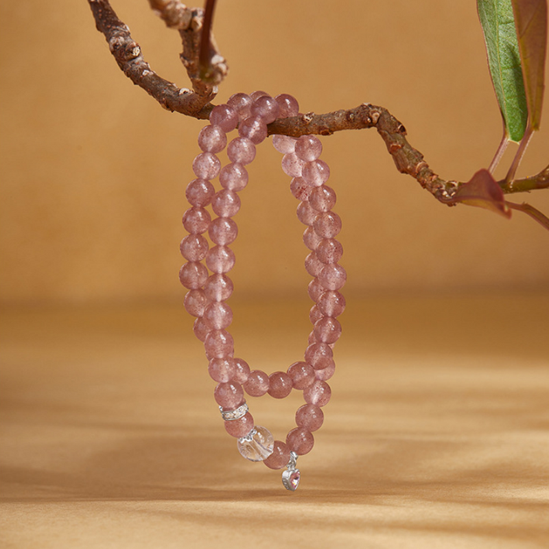 Strawberry Crystal Heart Double-Wrap Bracelet-Sweet Dreams