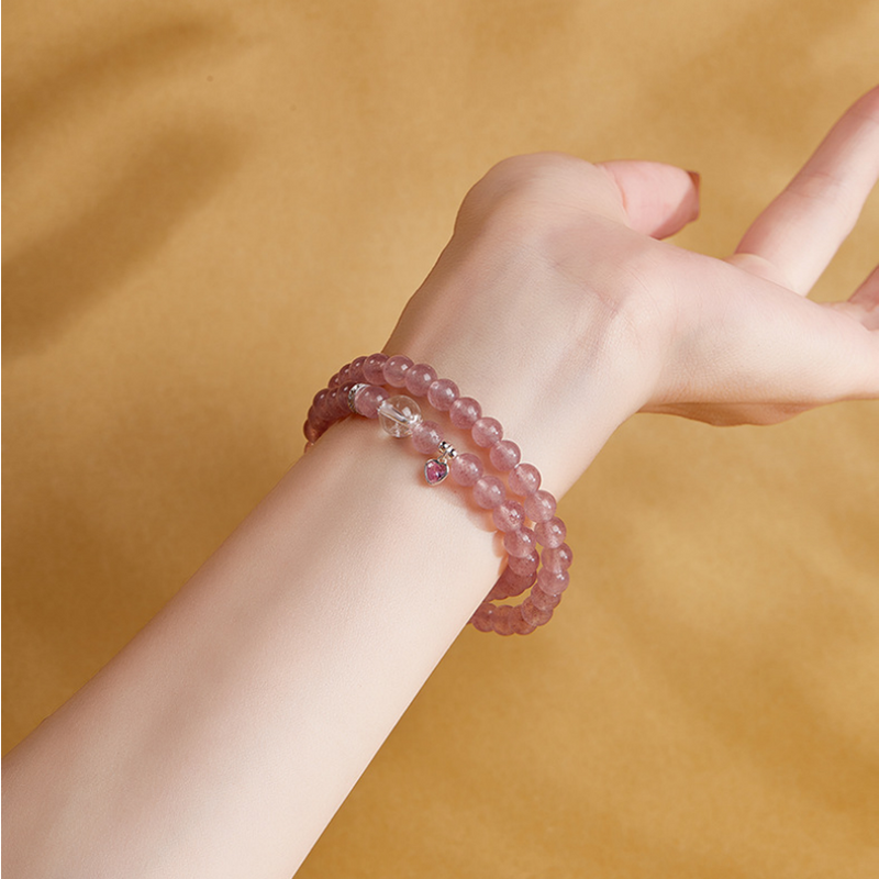 Strawberry Crystal Heart Double-Wrap Bracelet-Sweet Dreams