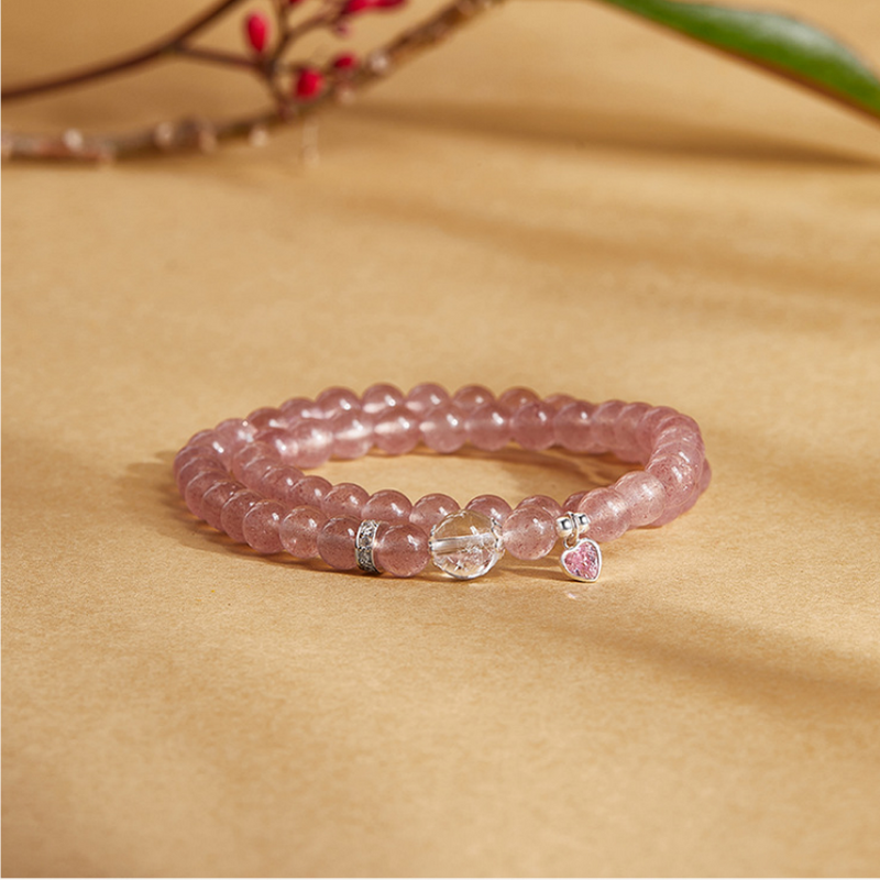 Strawberry Crystal Heart Double-Wrap Bracelet-Sweet Dreams