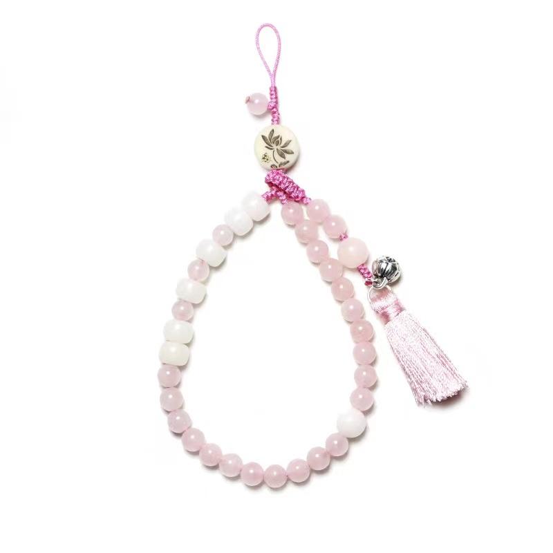 Strawburry Crystal Bodhi Beads Lotus Lucky Bracelet Cell Phone Chain
