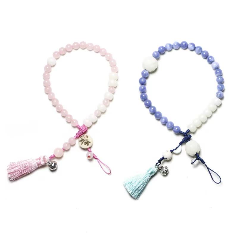 Strawburry Crystal Bodhi Beads Lotus Lucky Bracelet Cell Phone Chain