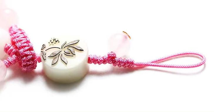 Strawburry Crystal Bodhi Beads Lotus Lucky Bracelet Cell Phone Chain