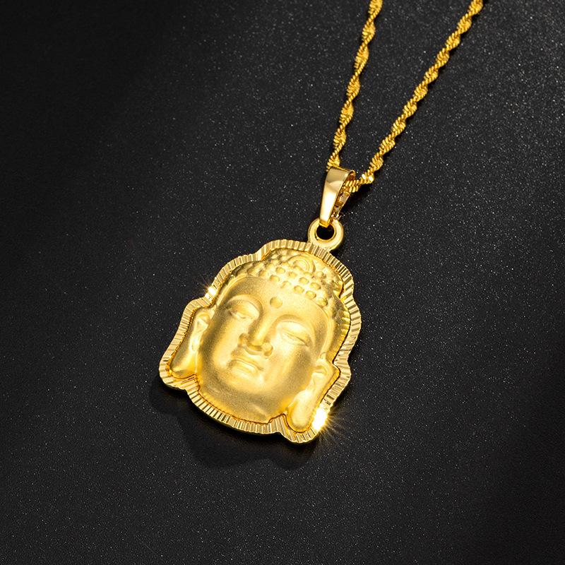 Tathagata Buddha Head Pendant Necklace 14K Yellow Gold