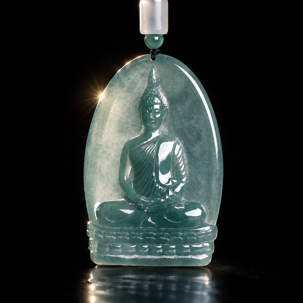 Natural Icy Jadeite Shakyamuni Buddha Pendant Thai Style Zen Necklace