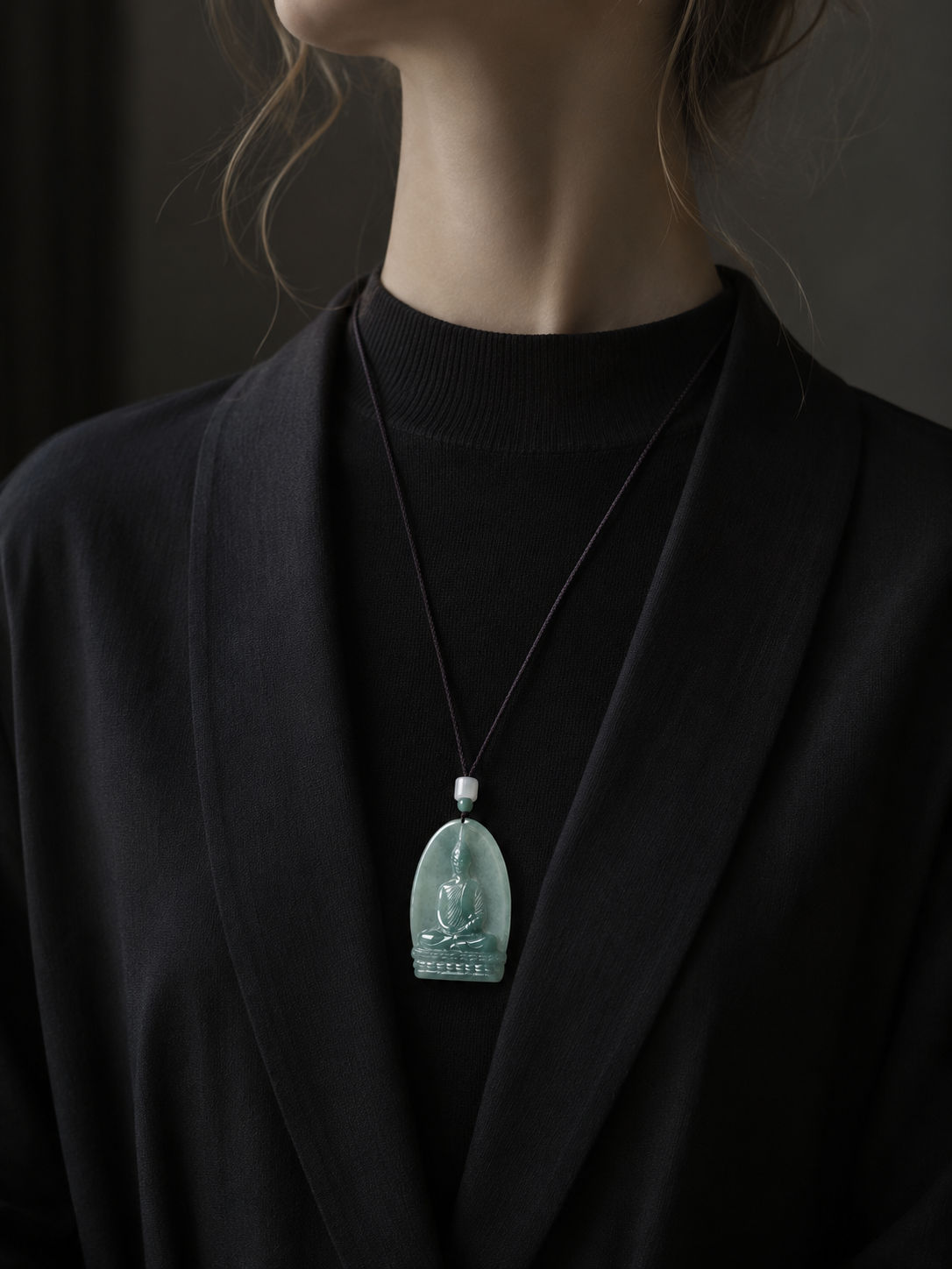 Natural Icy Jadeite Shakyamuni Buddha Pendant Thai Style Zen Necklace