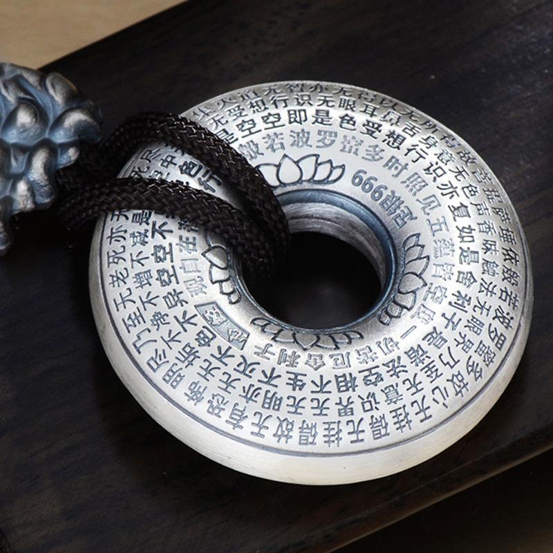 Tibetan Ashtamangala Six-True-Words Mantra Silver Pendant